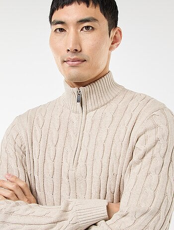 Camisola gola alta com fecho de correr e torcidos em algodão