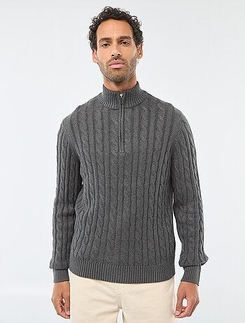 Camisola gola alta com fecho de correr e torcidos em algodão