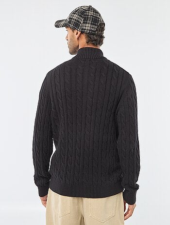 Camisola gola alta com fecho de correr e torcidos em algodão