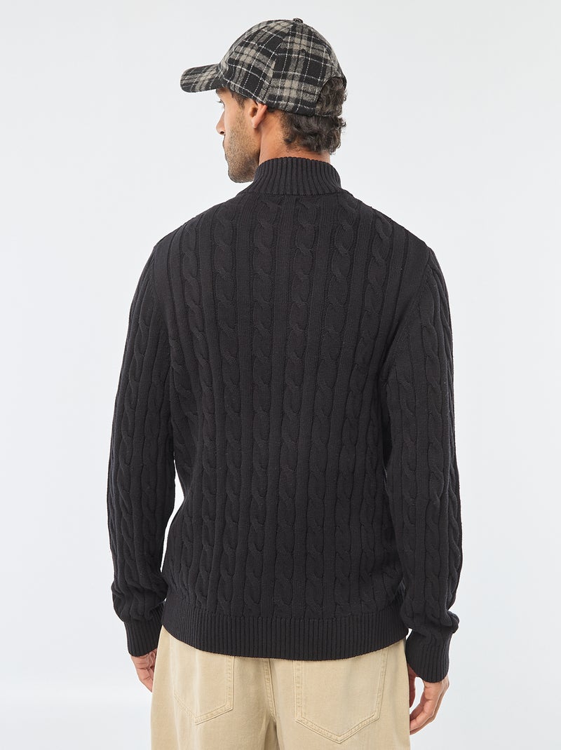 Camisola gola alta com fecho de correr e torcidos em algodão Preto - Kiabi