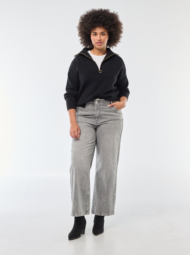 Camisola gola alta com fecho éclair Preto - Kiabi
