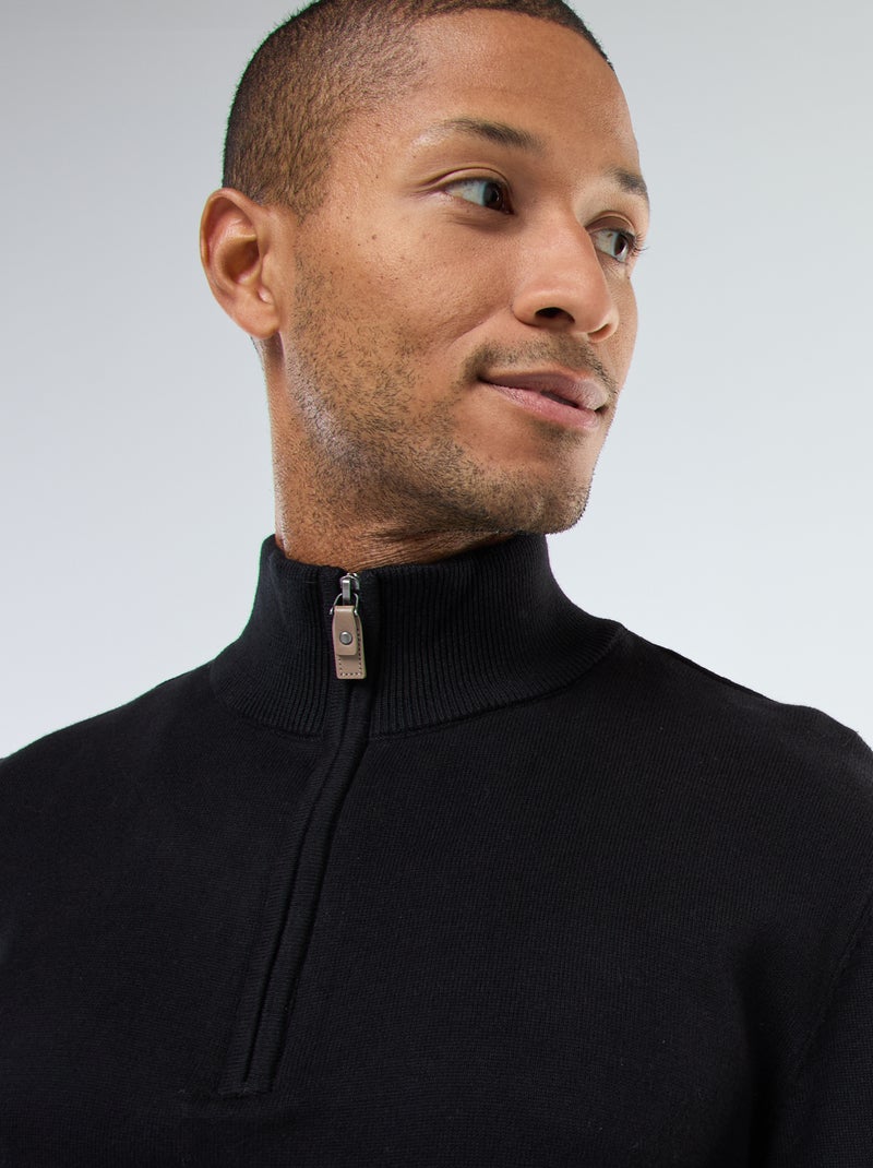 Camisola gola alta com fecho em malha Preto - Kiabi