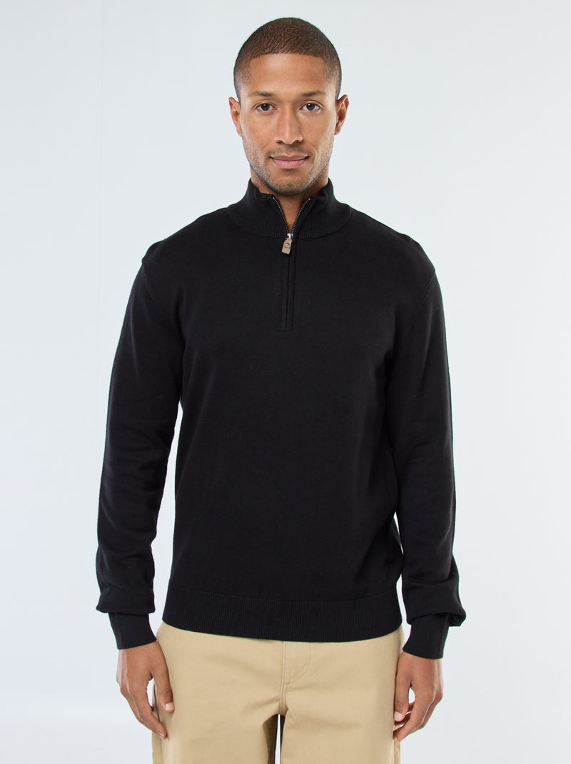 Camisola gola alta com fecho em malha Preto - Kiabi