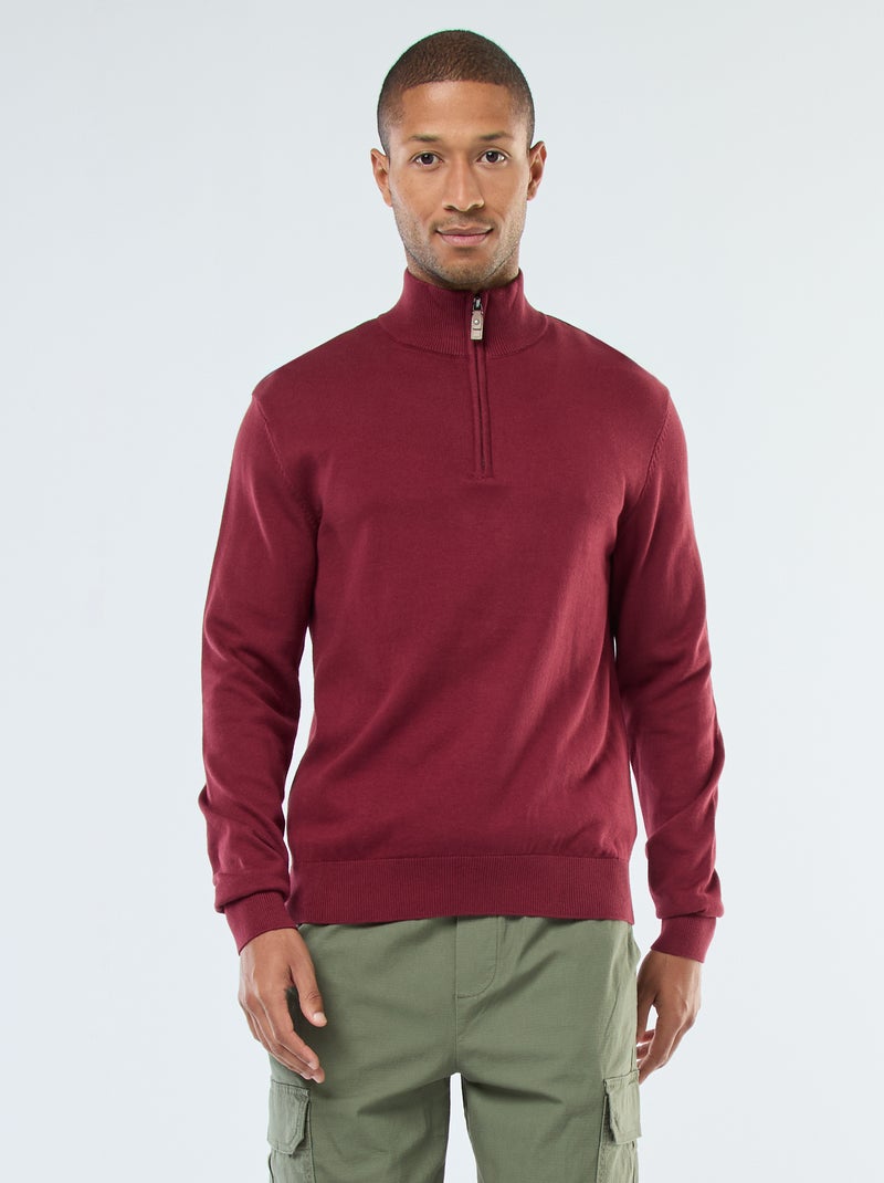 Camisola gola alta com fecho em malha Vermelho - Kiabi