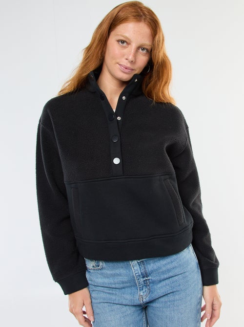 Camisola gola alta com fecho em material efeito borreguito - Kiabi