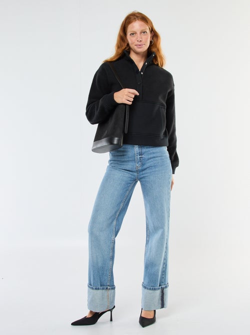 Camisola gola alta com fecho em material efeito borreguito - Kiabi