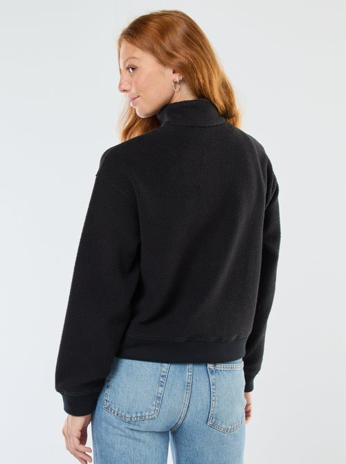 Camisola gola alta com fecho em material efeito borreguito - Kiabi