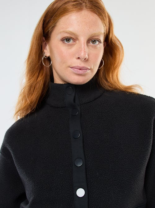 Camisola gola alta com fecho em material efeito borreguito - Kiabi