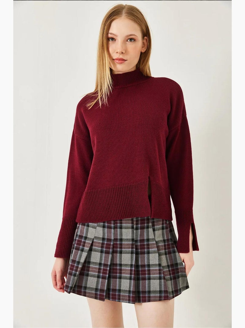 Camisola gola alta com fenda frontal lucci Vermelho bordô - Kiabi