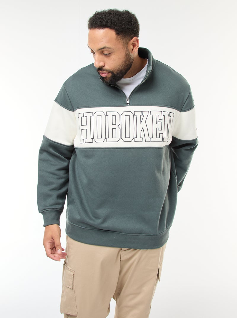 Camisola gola de camionista estilo colorblock em moletom Verde - Kiabi