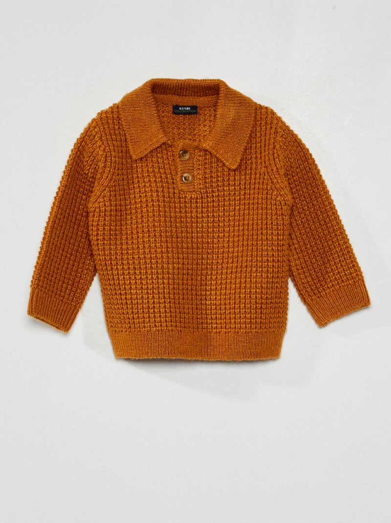 Camisola gola de polo em malha tricô AMARELO - Kiabi