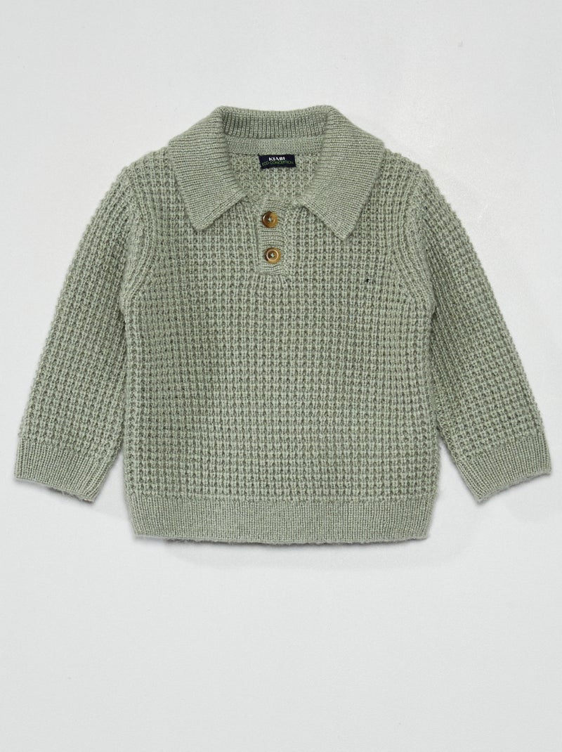 Camisola gola de polo em malha tricô Azul - Kiabi