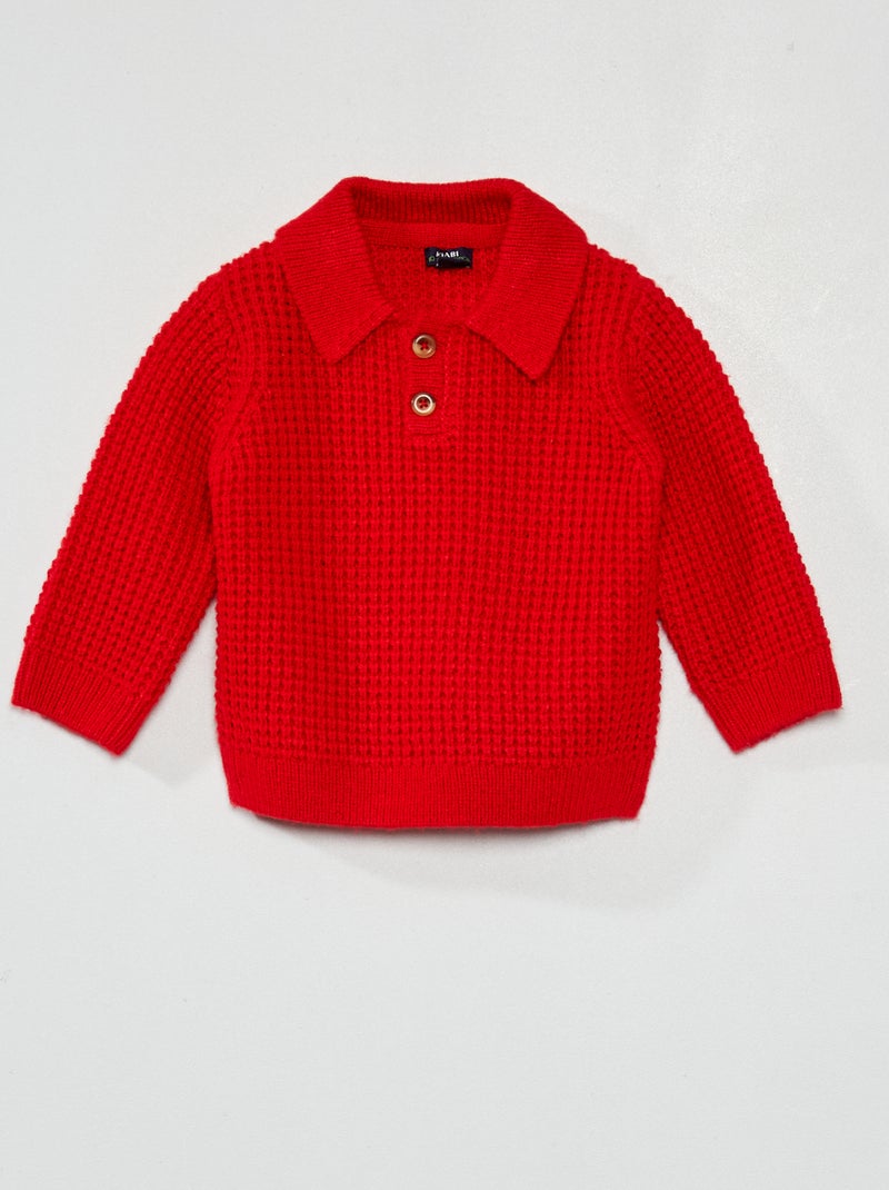 Camisola gola de polo em malha tricô ROXO - Kiabi