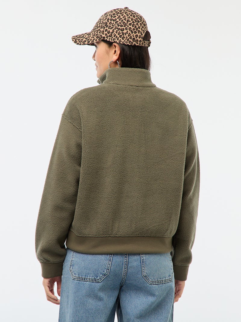 Camisola gola funil em material efeito borreguito Caqui - Kiabi