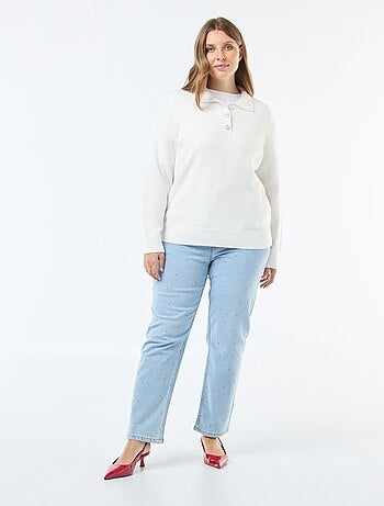 Camisola gola pólo com botões jóia