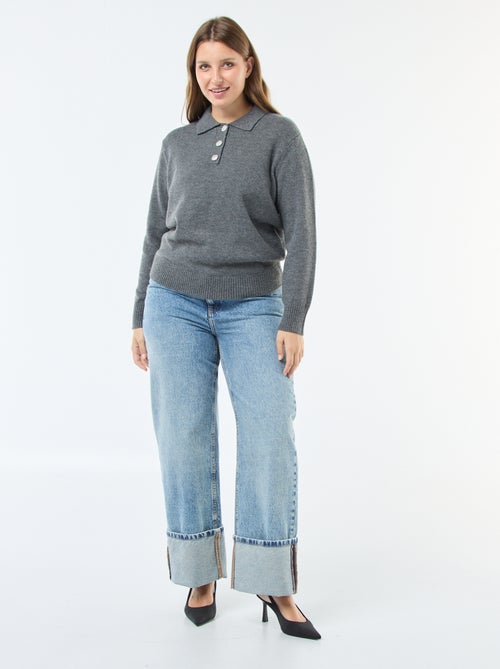 Camisola gola pólo com botões jóia - Kiabi