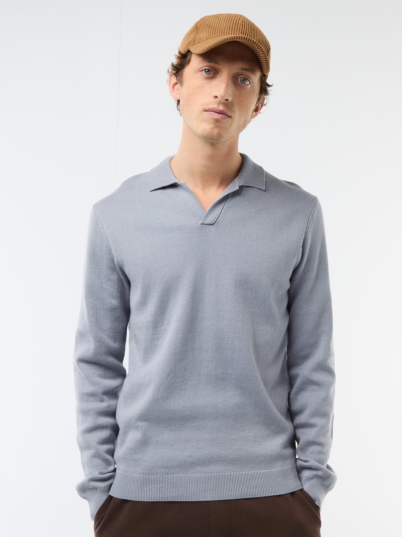 Camisola gola polo em malha Azul - Kiabi