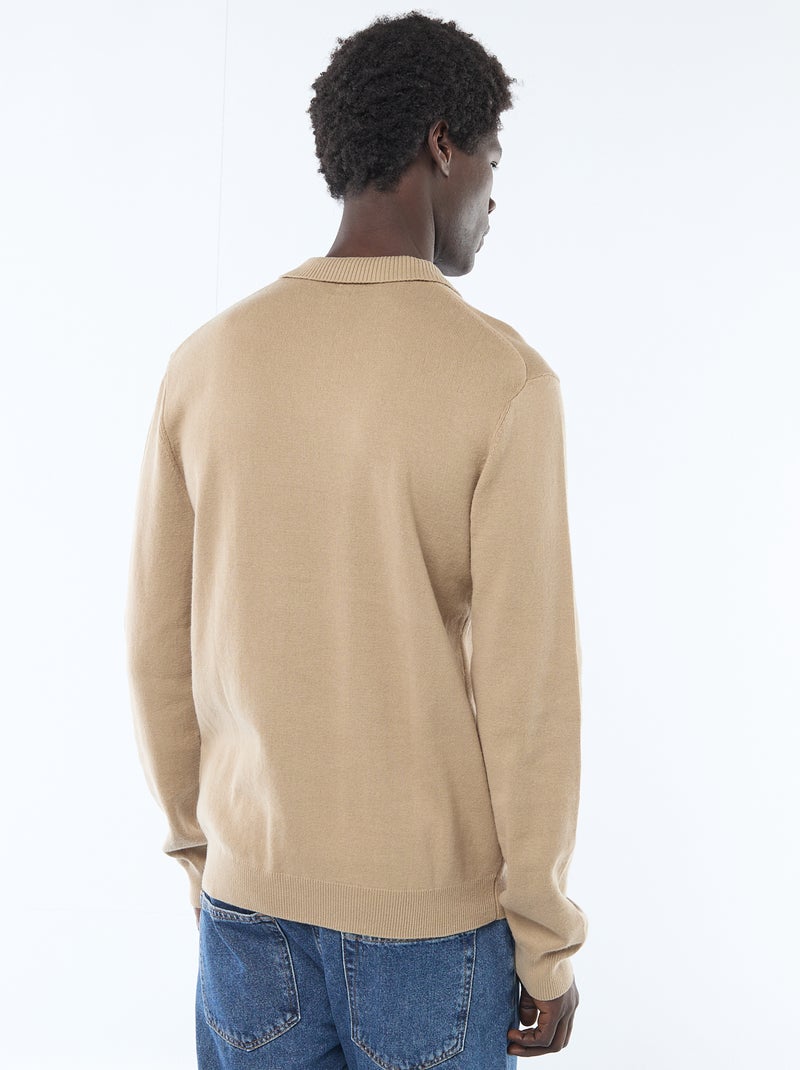 Camisola gola polo em malha Bege - Kiabi