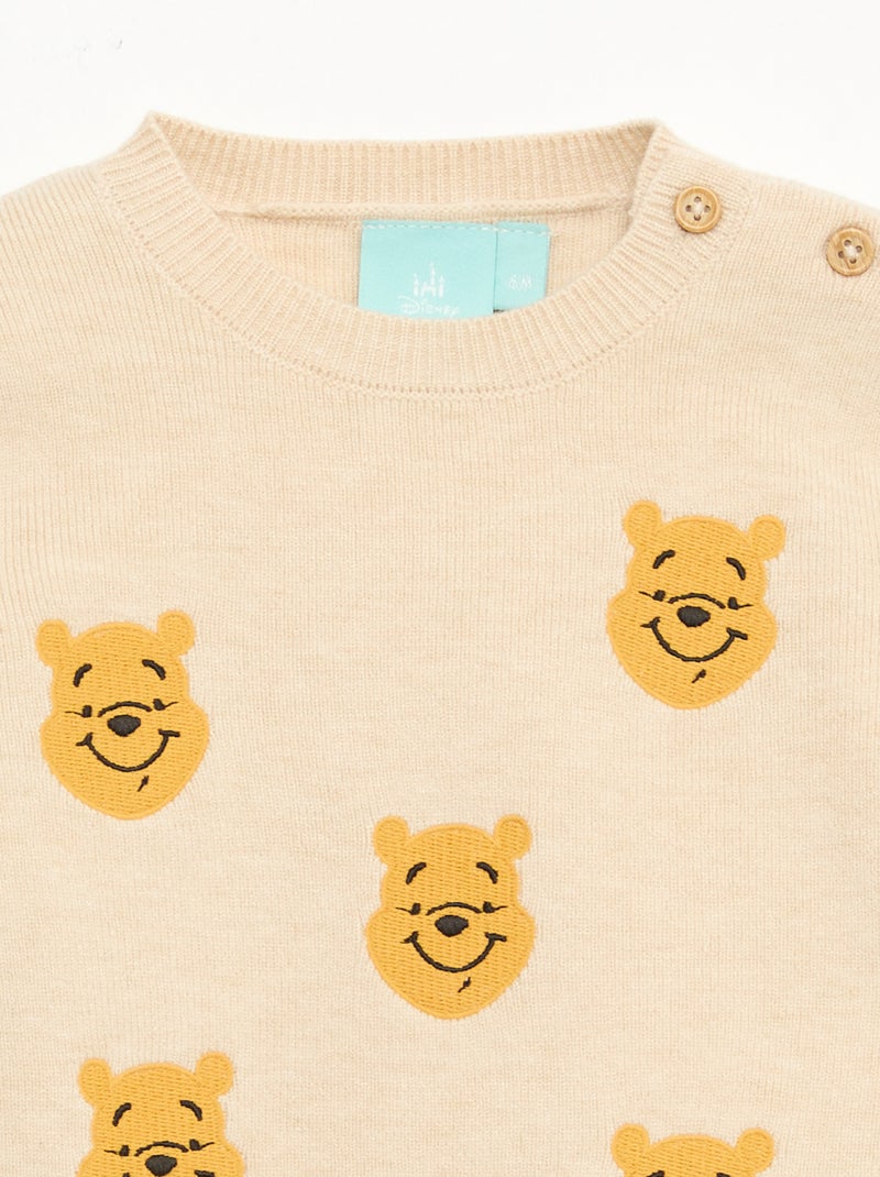 Camisola gola redonda em tricô 'Disney' 'Winnie' Bege - Kiabi
