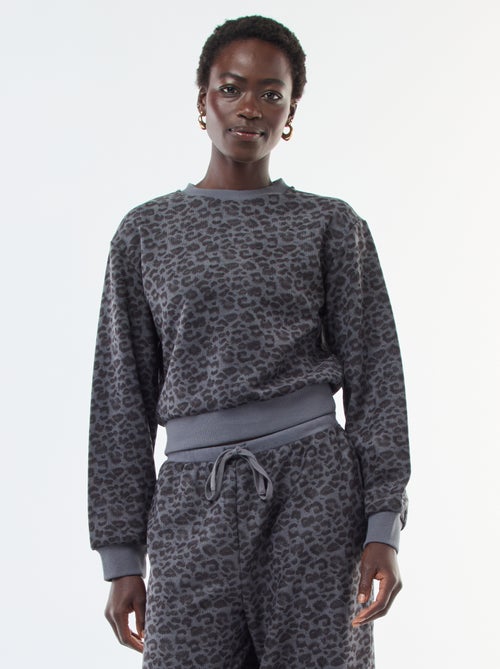 Camisola gola redonda felpuda com padrão leopardo - Kiabi