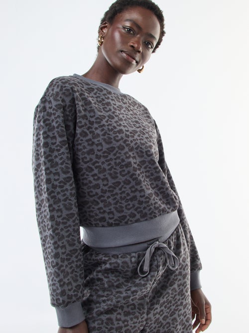 Camisola gola redonda felpuda com padrão leopardo - Kiabi
