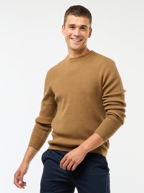 Camisola gola redonda texturizada lisa - Kiabi