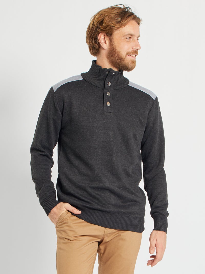 Camisola gola subida com molas de pressão Preto - Kiabi