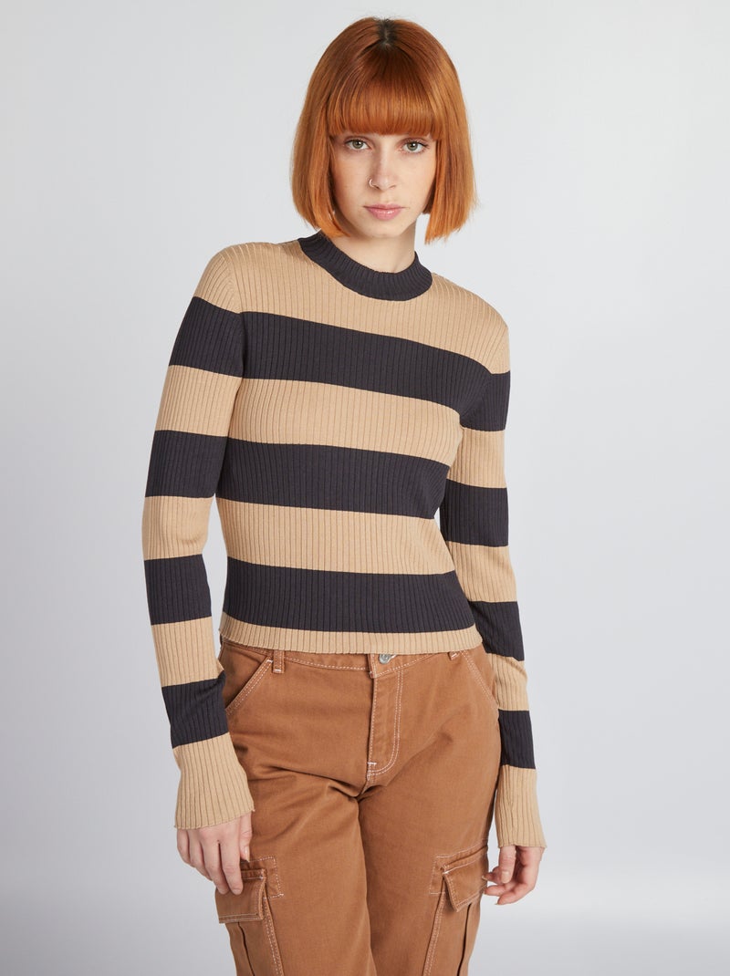 Camisola gola subida com riscas PRETO - Kiabi