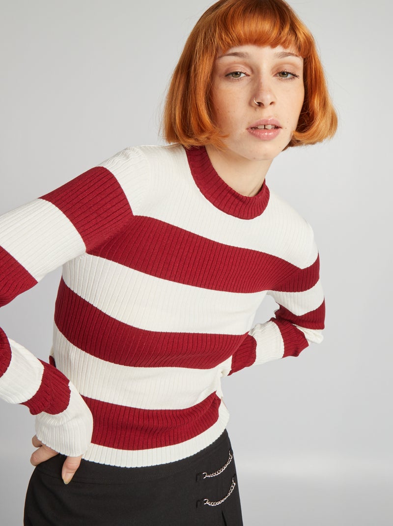 Camisola gola subida com riscas ROXO - Kiabi