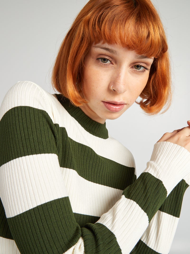 Camisola gola subida com riscas VERDE - Kiabi