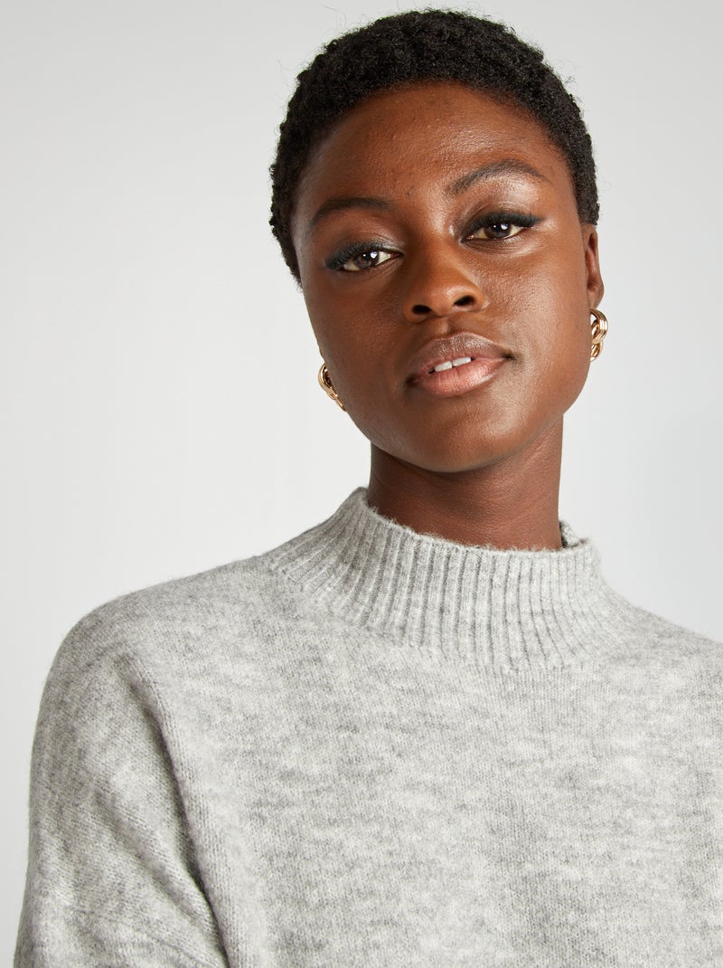 Camisola gola subida de malha suave CINZA - Kiabi