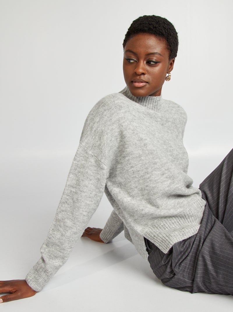 Camisola gola subida de malha suave CINZA - Kiabi