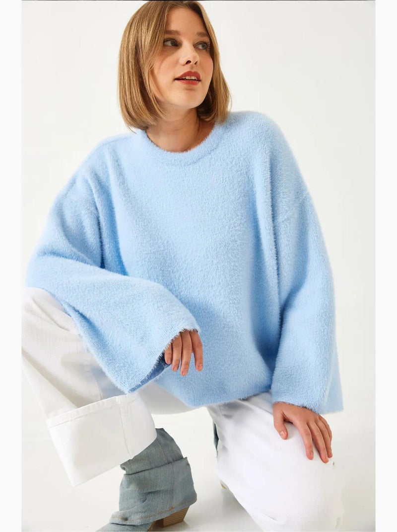 Camisola grande e macia de manga larga lucci Azul-céu - Kiabi