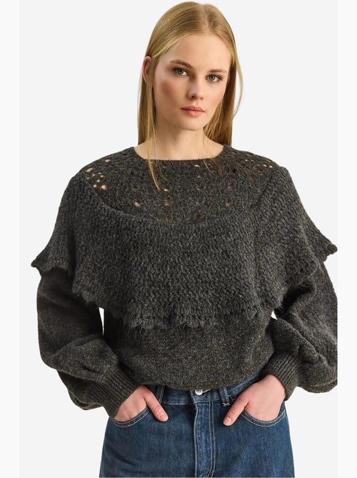 Camisola grossa canelada com decote barco e detalhe com folhos lucci - Kiabi Camisola grossa canelada com decote barco e detalhe com folhos lucci - Kiabi