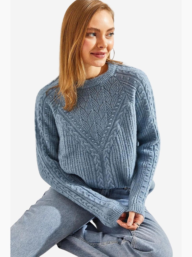 Camisola grossa de gola redonda com padrão lucci Azul-céu - Kiabi