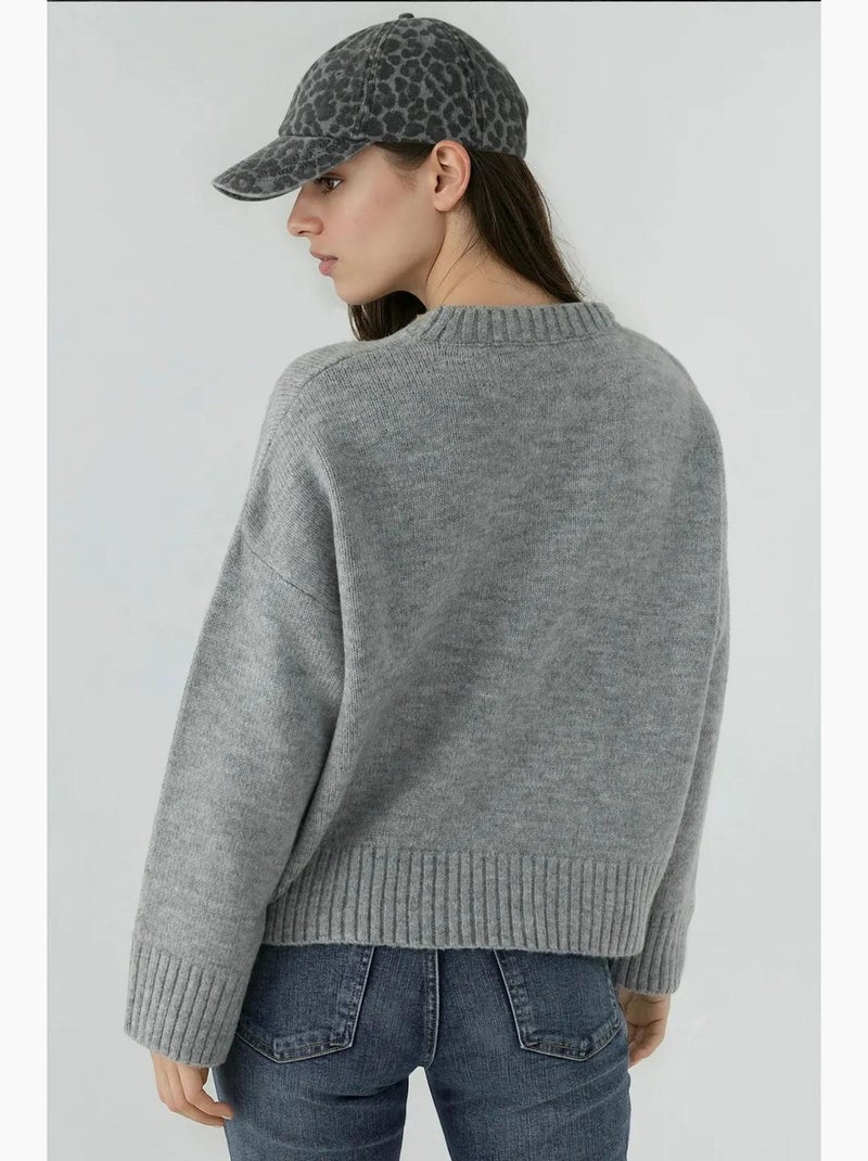 Camisola grossa de gola redonda com toque extra macio hiccup Cinza claro - Kiabi
