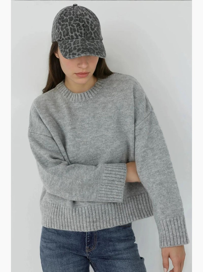 Camisola grossa de gola redonda com toque extra macio hiccup Cinza claro - Kiabi