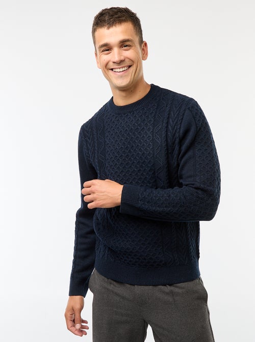 Camisola grossa de malha torcida lisa - Kiabi