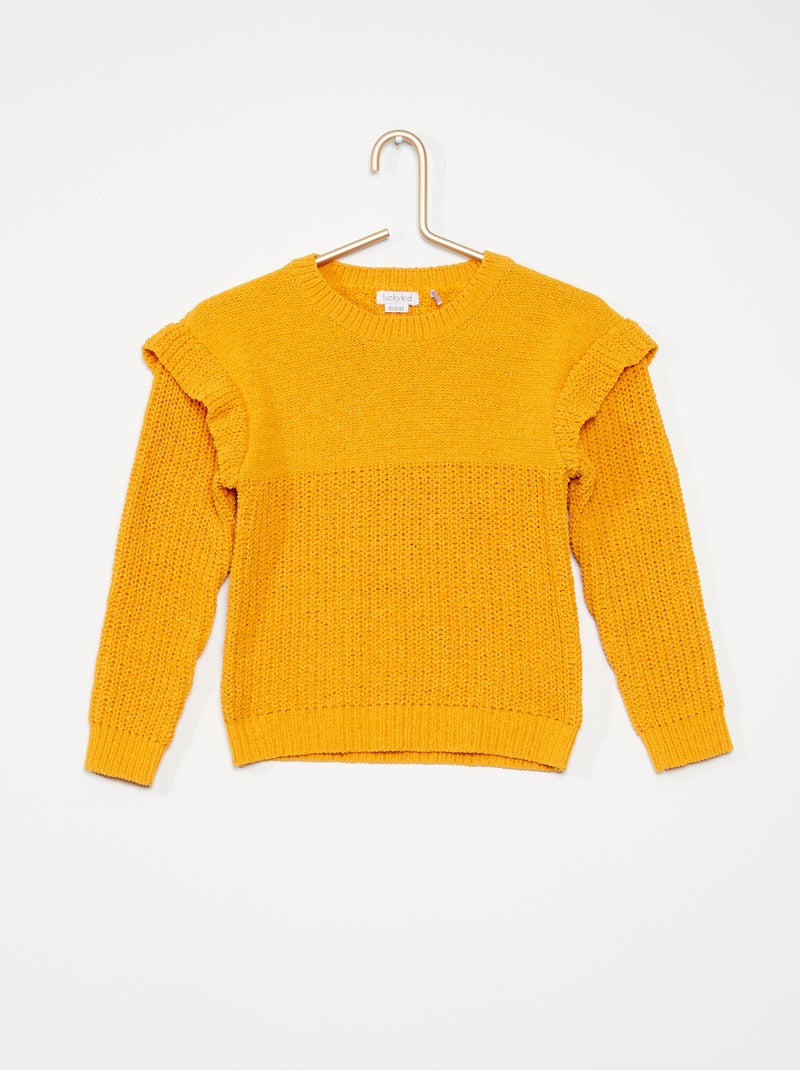 Camisola grossa em malha com folhos LARANJA - Kiabi