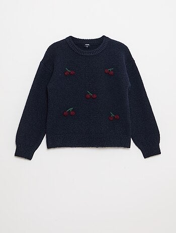 Camisola efeito lã com bordados 'cerejas'