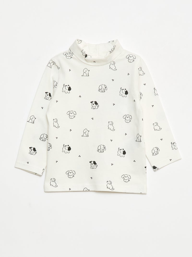 Camisola interior de gola alta com estampado Branco - Kiabi