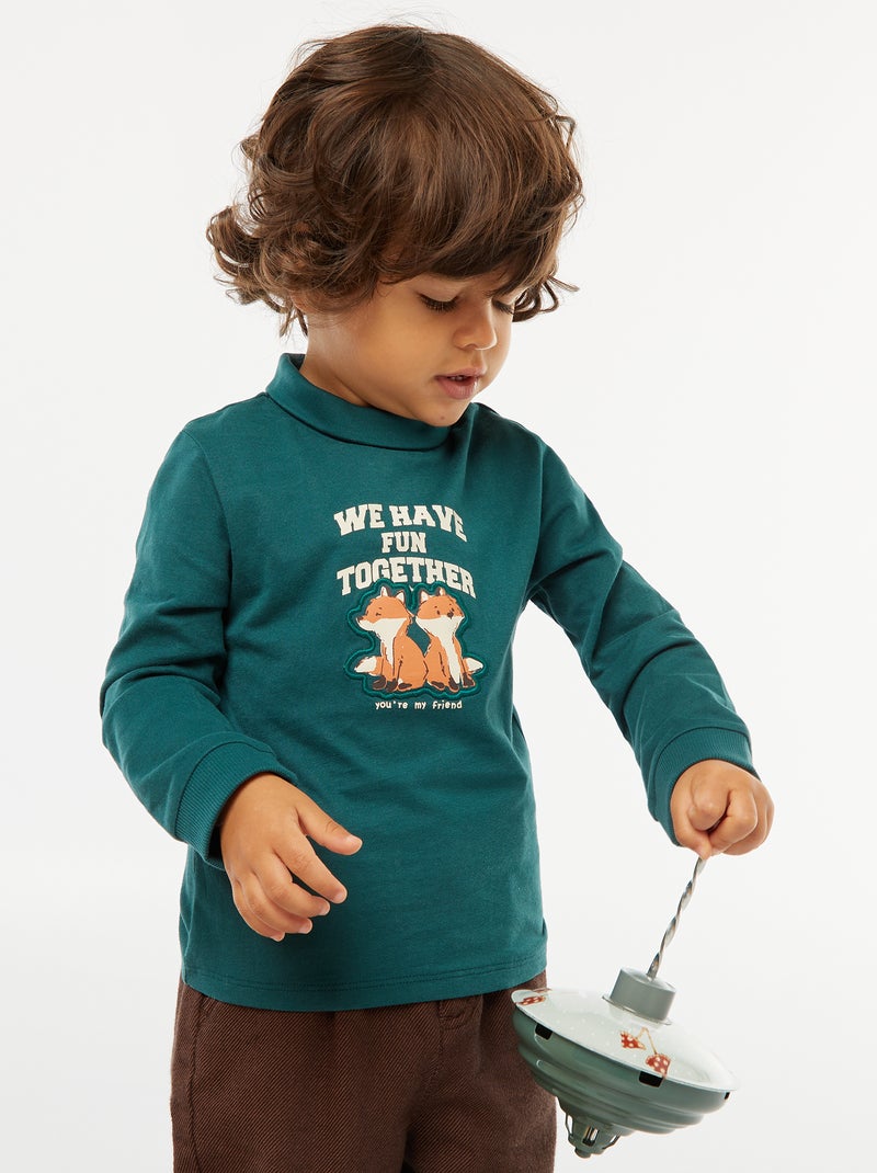 Camisola interior de gola alta com estampado em relevo Verde - Kiabi