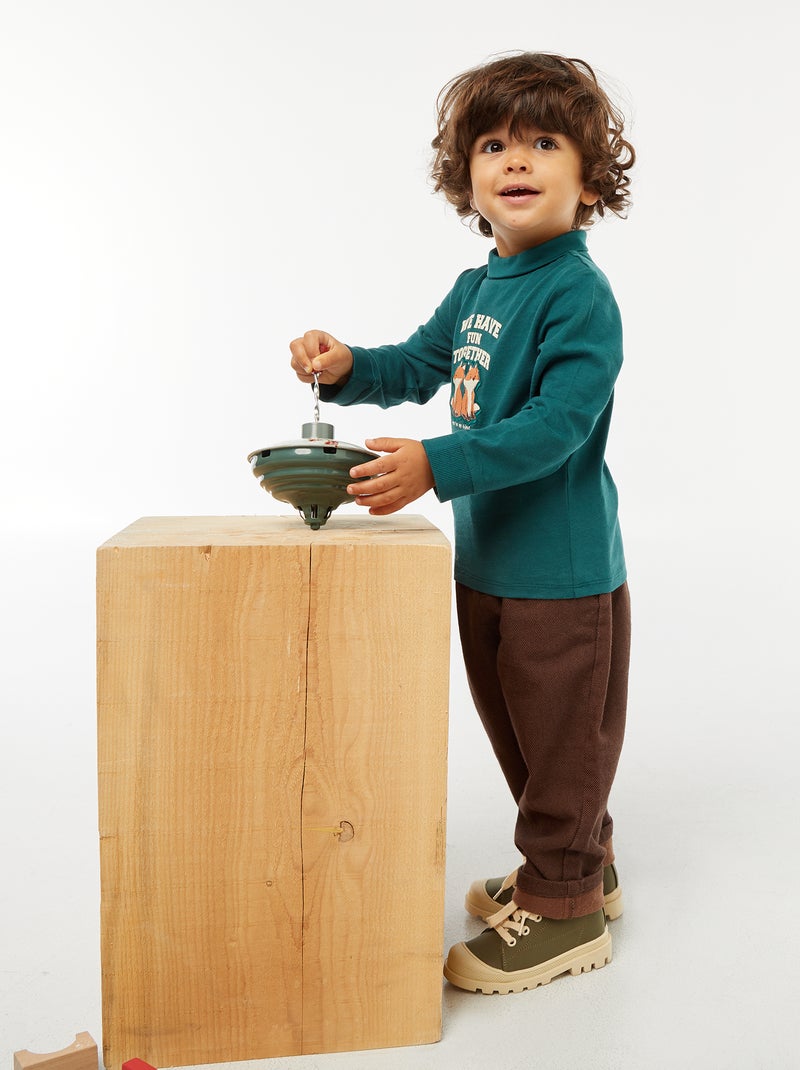 Camisola interior de gola alta com estampado em relevo Verde - Kiabi