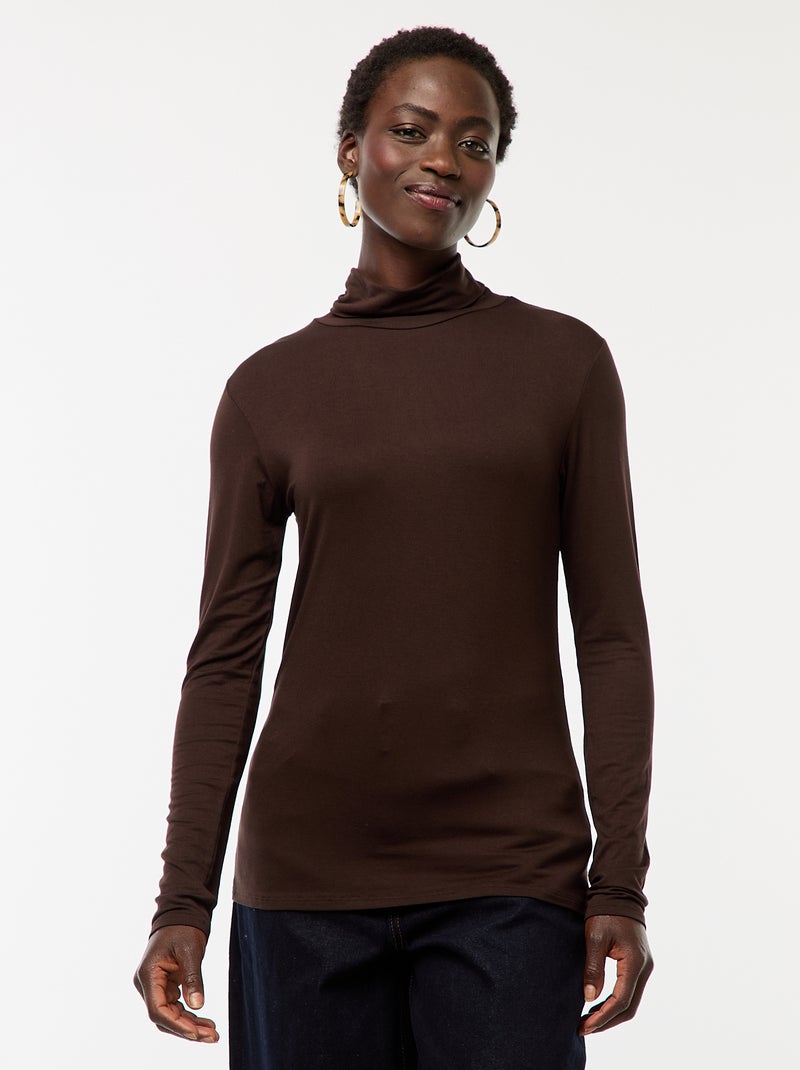 Camisola interior de gola alta e mangas compridas Castanho - Kiabi
