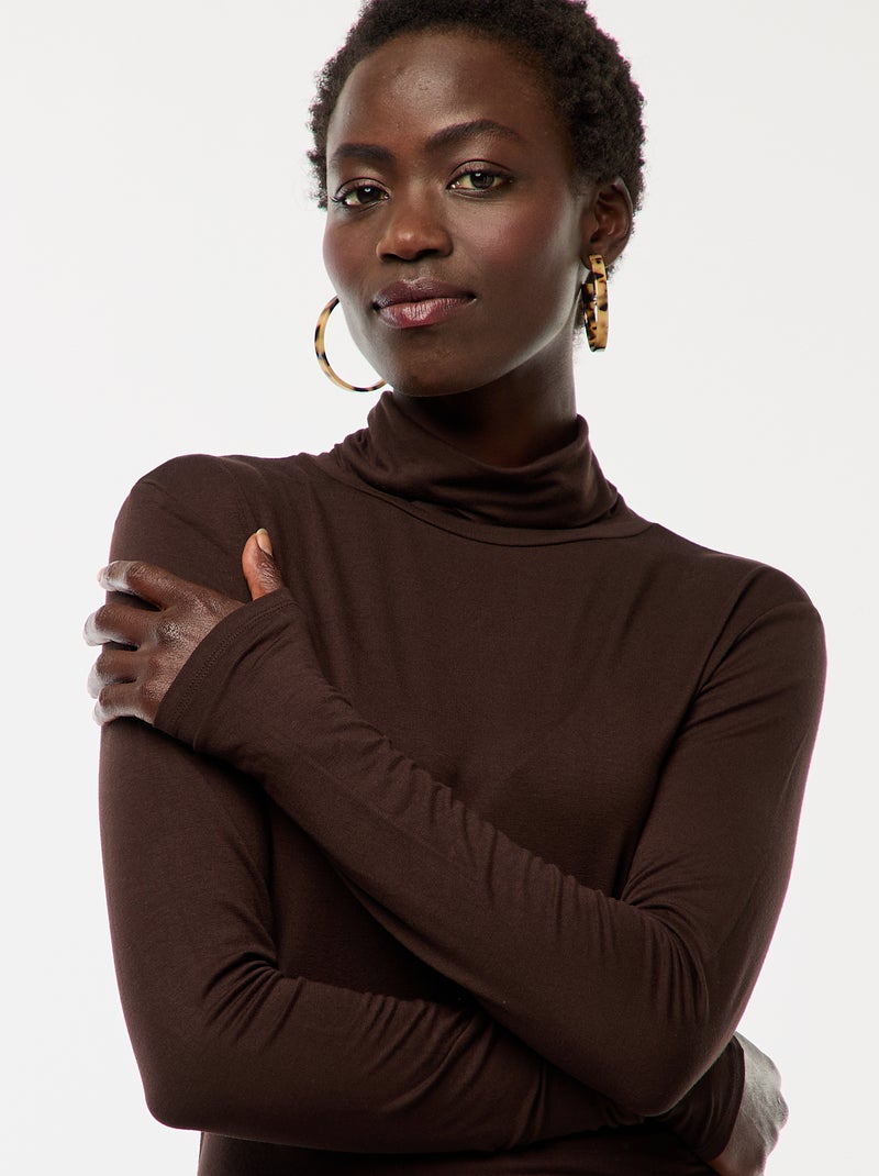 Camisola interior de gola alta e mangas compridas Castanho - Kiabi