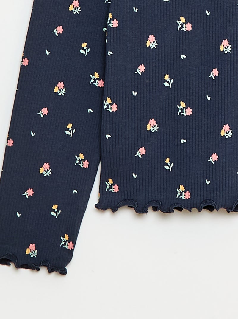 Camisola interior de gola alta em algodão canelado Azul - Kiabi