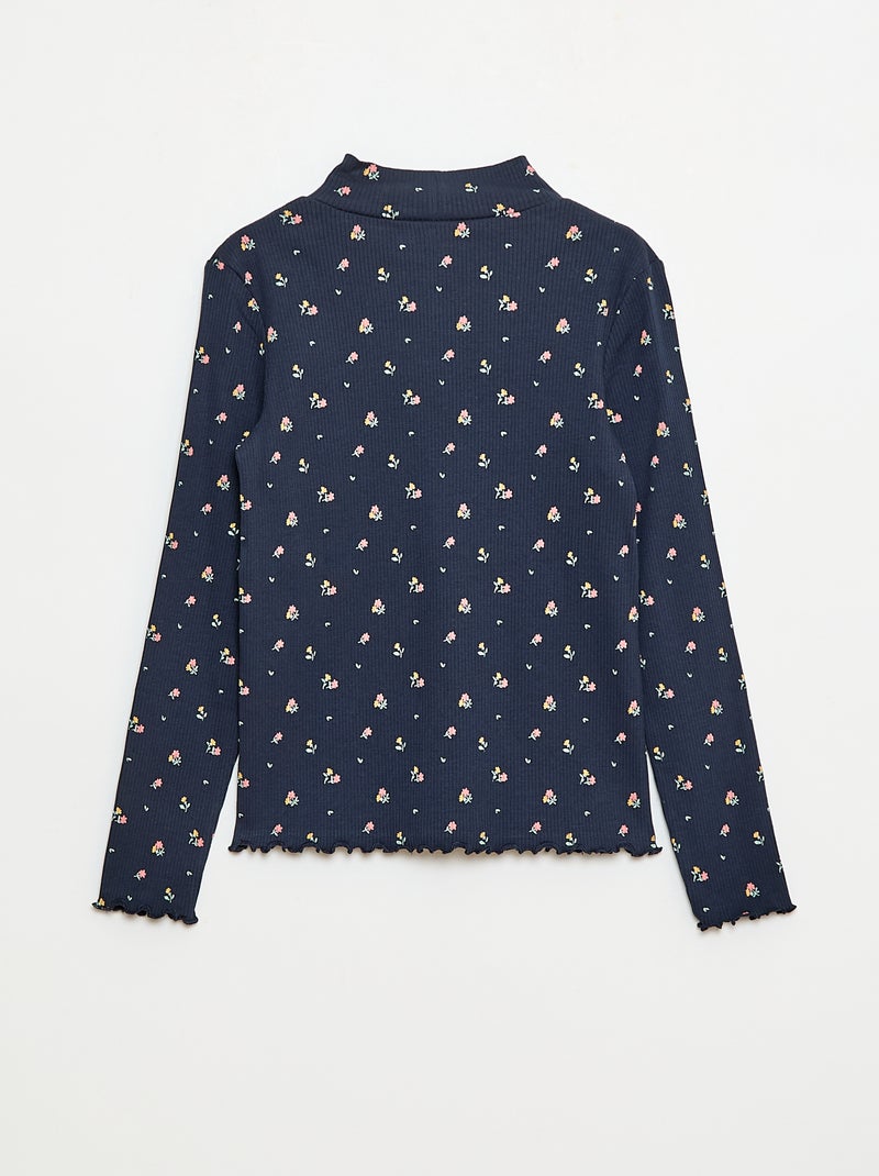 Camisola interior de gola alta em algodão canelado Azul - Kiabi