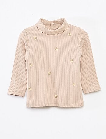 Camisola interior em malha canelada com flores fantasia em algodão