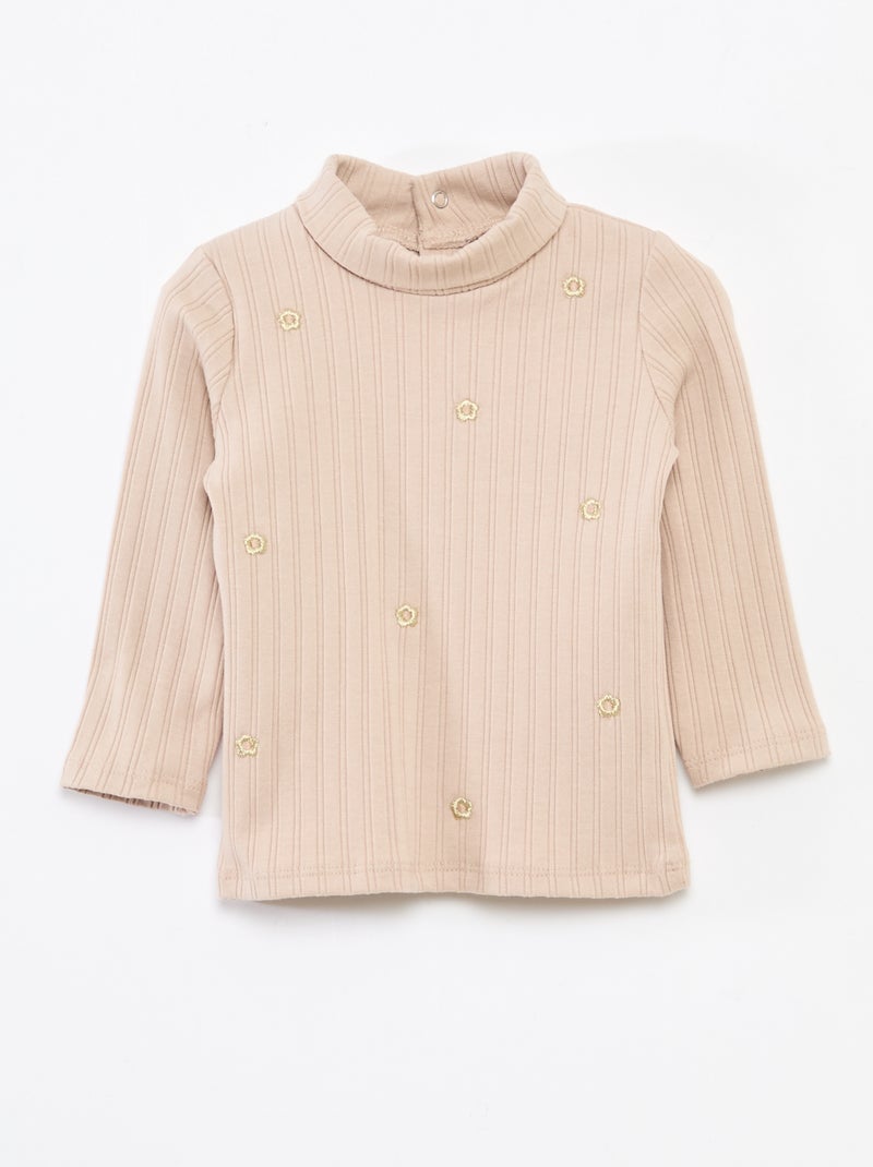 Camisola interior em malha canelada com flores fantasia em algodão Bege - Kiabi