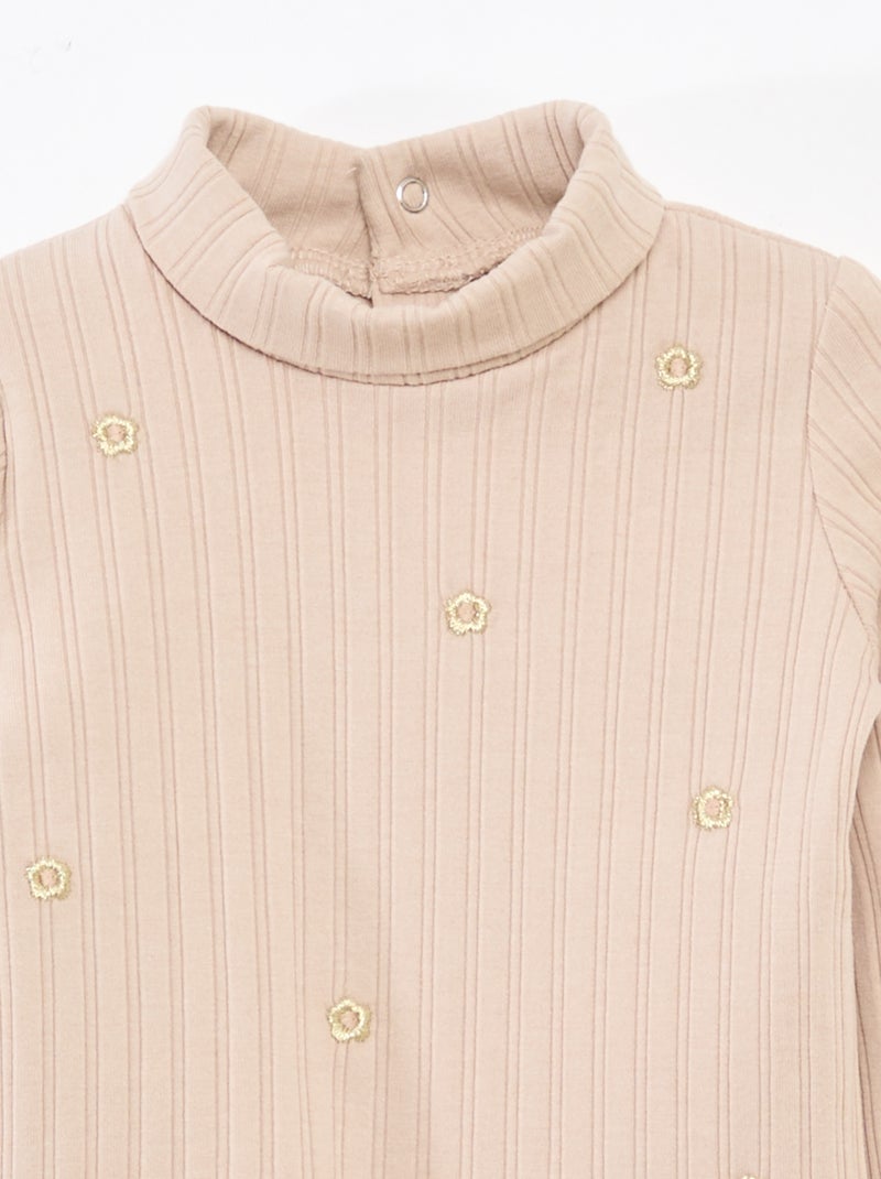 Camisola interior em malha canelada com flores fantasia em algodão Bege - Kiabi